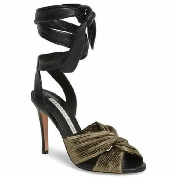 Veronica Beard Shoes - Veronica Beard Black Gold Leather Calida Sandals